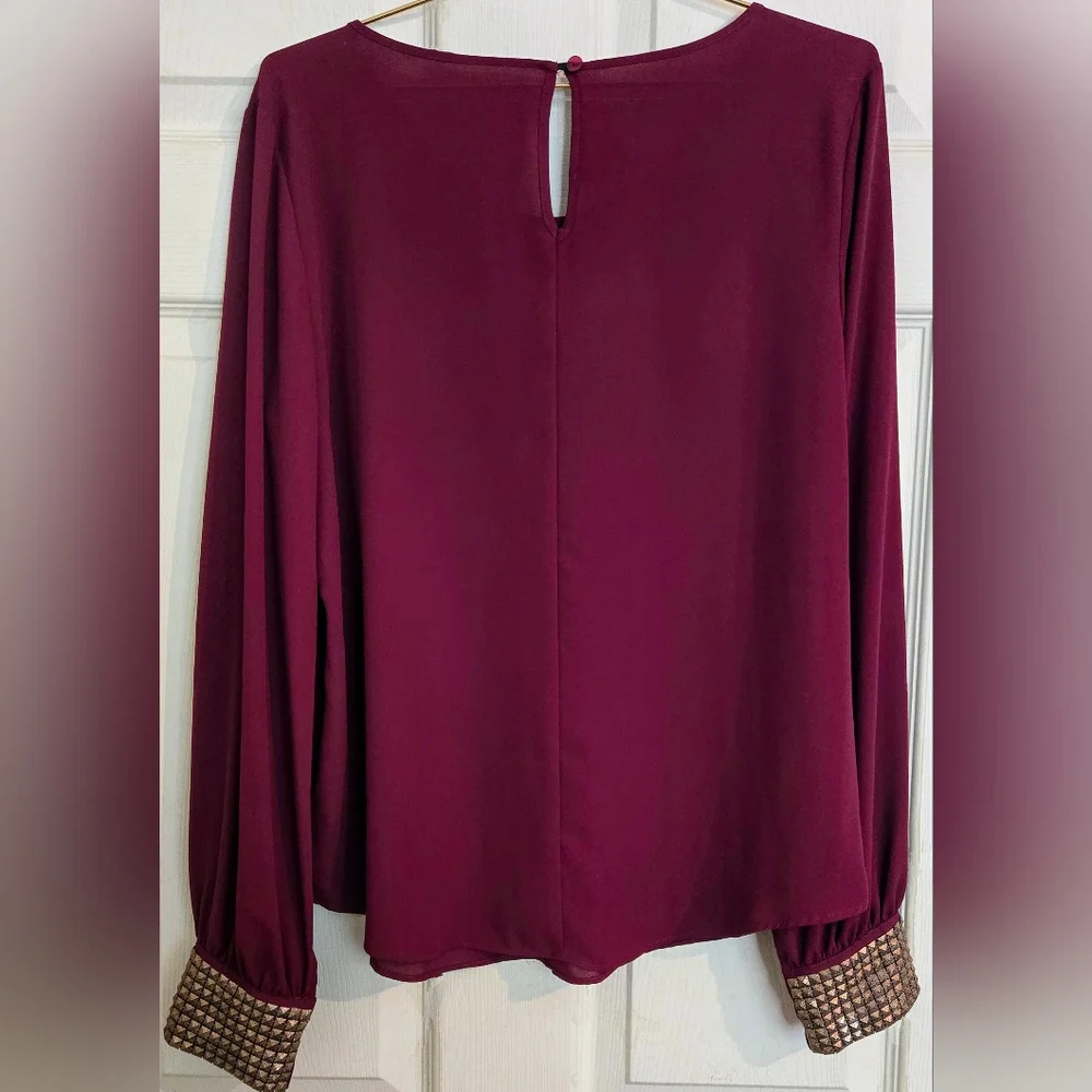 Iz Byer Purple Long Sleeve Flowy Blouse with Studs On Sleeves - Picture 2 of 12